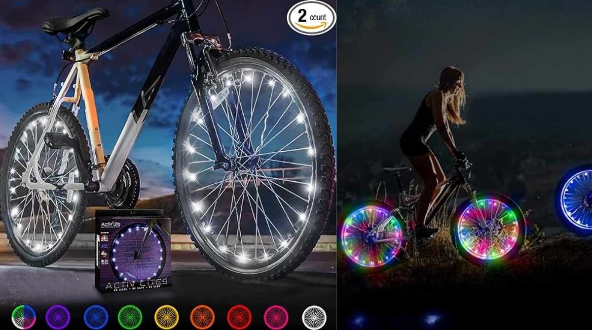 Activ Life LED Bike Wheel Lights for 2 Tires, 100% Brighter with Batteries Included, Providing Enhanced Safety, Visibility, and Style for Night Cycling.