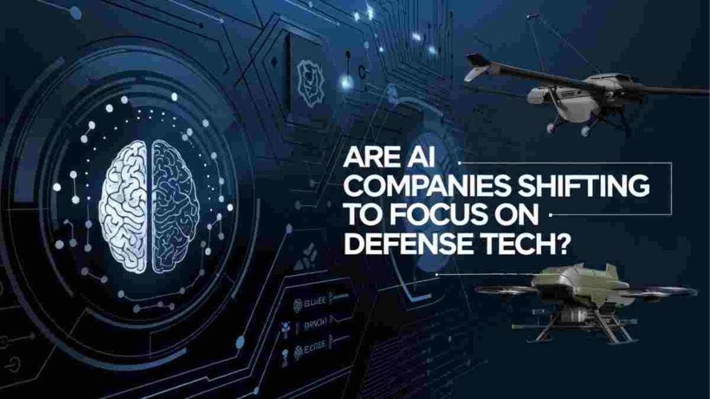 AI concepts with drones and digital brain graphics focusing on defense tech.