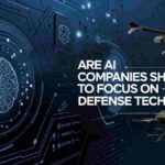 AI concepts with drones and digital brain graphics focusing on defense tech.