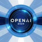 OpenAI 2024 logo with futuristic blue design and digital accents.